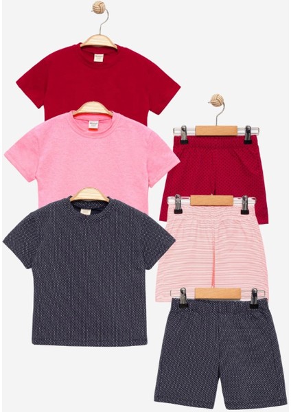 Unısex Likralı Desenli 6'lı Alt-Üst Takım - Çocuk Giyim