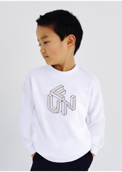 04-10 Yaş Erkek Çocuk Mayoral Üç Boyutlu Sweat - Beyaz
