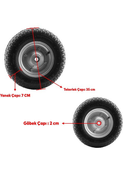 El Arabası Yük Taşıma Tekeri Bilyeli Rulmanlı Havalı Dubleks 350X70 mm Çelik Jant Tekerlek fiyatları