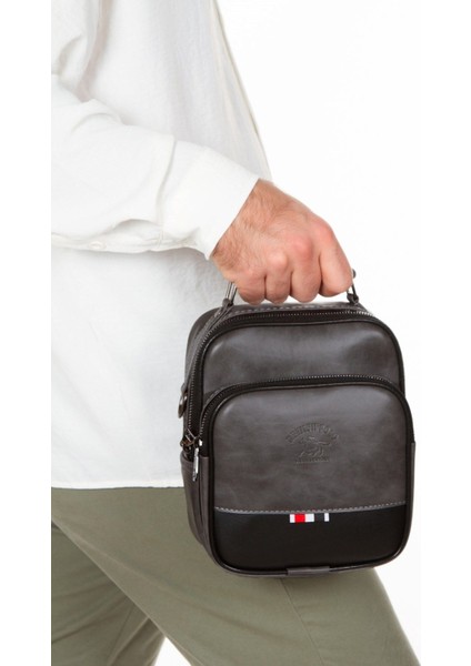 Şık gri suni deri el ve omuz çanta ile mekanizmalı kartlık seti modelleri