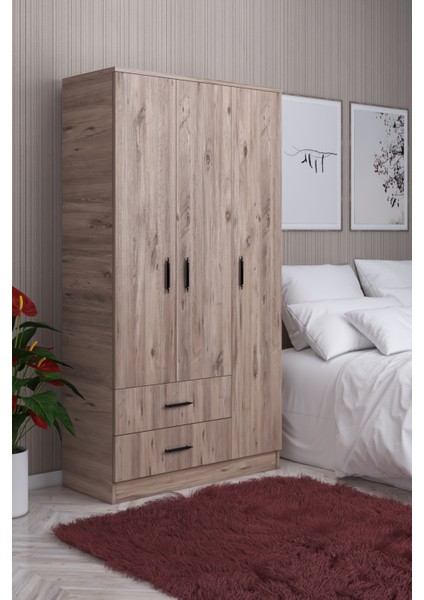 Abete 3 Kapılı 2 Çekmeceli Gardırop (Elbise Dolabı-Yüklük) / Atlantik Çam