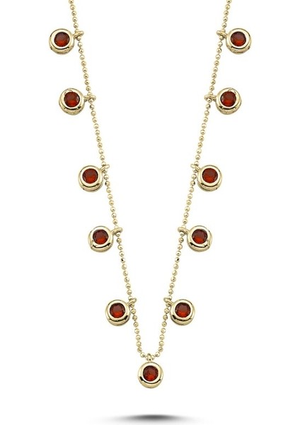 Garnet Zirkon Taşlı Sallantılı Şans Kolyesi