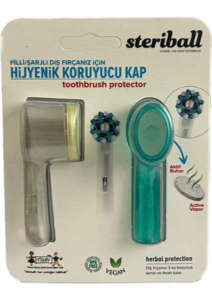Steriball Pilli Veya Şarjlı Diş Fırçaları Için Hijyenik Diş Fırçası Kabı - Şeffaf ve Mavi