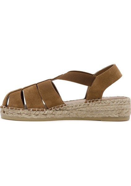 Kadın Taba Süet Deri Espadril Sandalet 25SFD205210