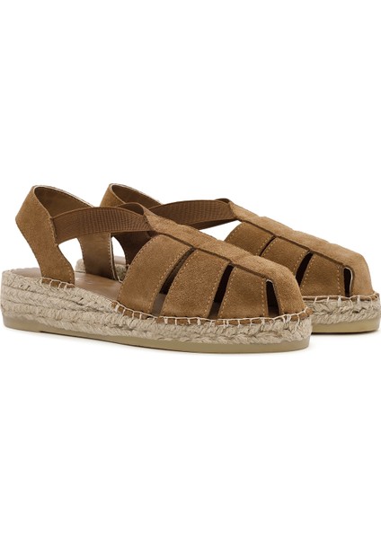 Kadın Taba Süet Deri Espadril Sandalet 25SFD205210