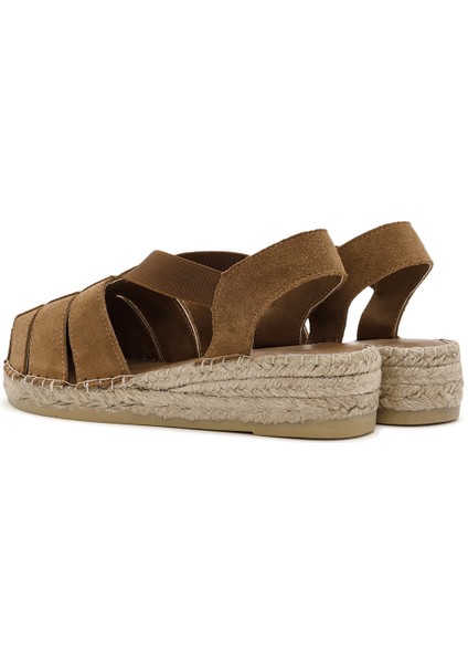 Kadın Taba Süet Deri Espadril Sandalet 25SFD205210