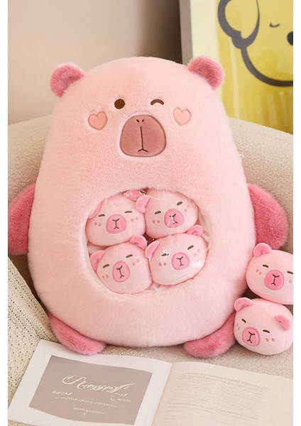 Sevimli Pembe Pelüş Kedi Ailesi 45 Cm