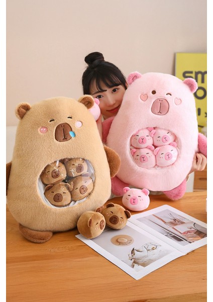 Sevimli Pembe Pelüş Kedi Ailesi 45 Cm
