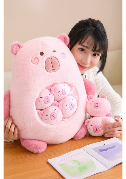 Sevimli Pembe Pelüş Kedi Ailesi 45 Cm