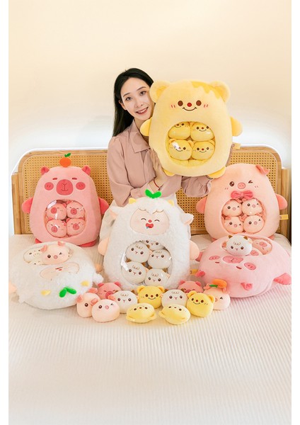 Sevimli Pembe Pelüş Kedi Ailesi 45 Cm