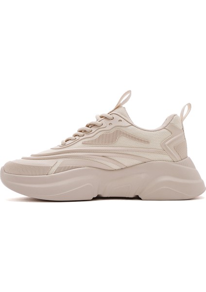 Kadın Bej Bağcıklı Kalın Tabanlı Sneaker 25SFD431114