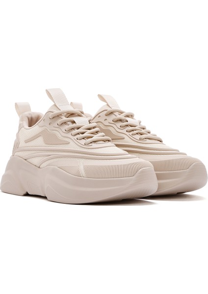 Kadın Bej Bağcıklı Kalın Tabanlı Sneaker 25SFD431114