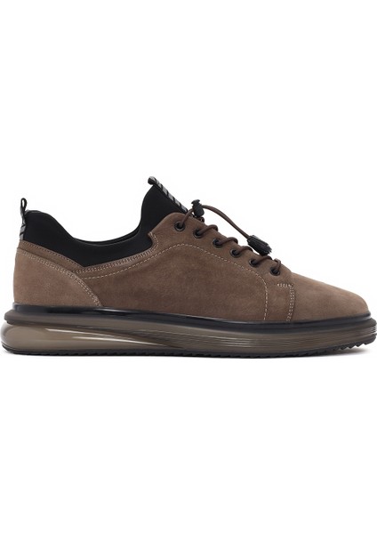 Erkek Vizon Bağcıklı Kalın Tabanlı Deri Casual Sneaker 25SFD640810