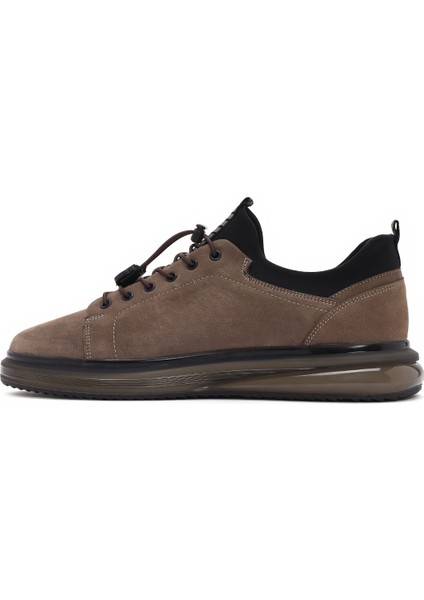 Erkek Vizon Bağcıklı Kalın Tabanlı Deri Casual Sneaker 25SFD640810