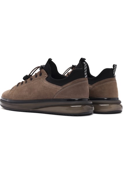 Erkek Vizon Bağcıklı Kalın Tabanlı Deri Casual Sneaker 25SFD640810