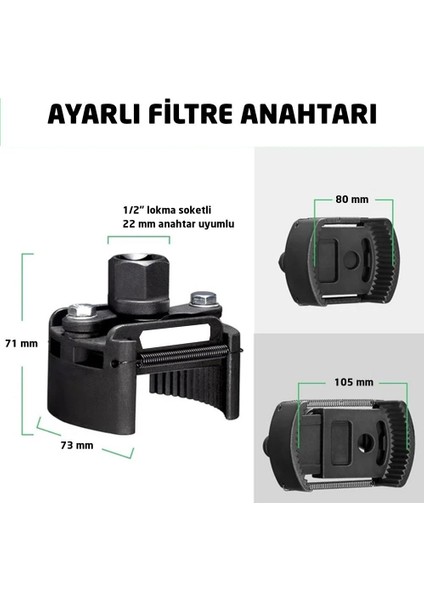 6295 Ayarlı Yağ Filtre Sökme Anahtarı 80-105 mm