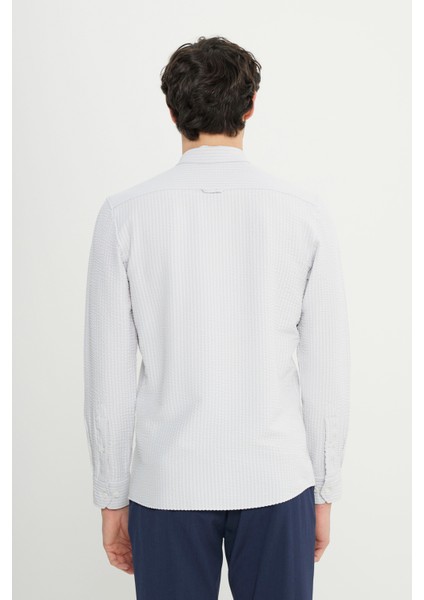 Slim Fit Dar Kesim Düğmeli Yaka Armürlü Gofre Desenli Gömlek indirimleri
