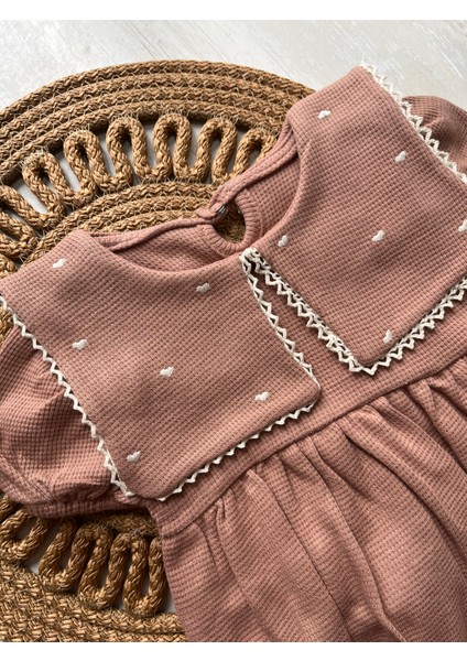 Fukukumbaby Kalp Nakışlı Kare Yaka Kız Bebek Romper modelleri