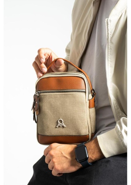Taba Kanvas Erkek Çanta, Omuz ve Çapraz Askılı, 23x14 cm