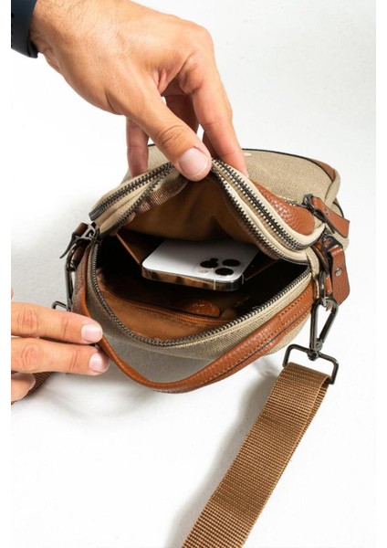 Taba Kanvas Erkek Çanta, Omuz ve Çapraz Askılı, 23x14 cm fırsatları