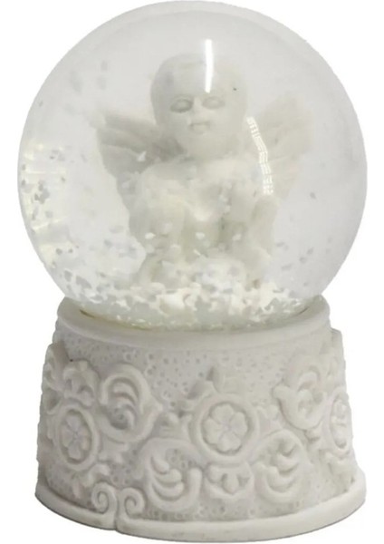 Hediyelik Kar Küre Yükseklik 6,5cm Genişlik 4,5cm El Yapım Beyaz Melek Mavi Kırmızı Işıklı 1 Adet fırsatları