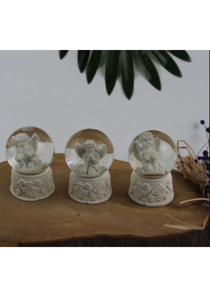 Hediyelik Kar Küre Yükseklik 6,5cm Genişlik 4,5cm El Yapım Beyaz Melek Mavi Kırmızı Işıklı 1 Adet indirimleri