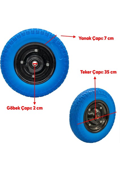 El Arabası Tekeri Yük Taşıma Rulmanlı Patlamayan Poliüretan Teker Pu Dolma Tekerlek 350X70 mm