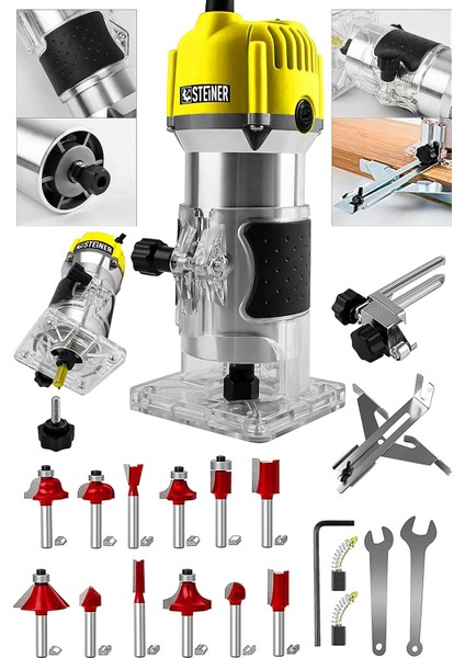 Alman 3000 Watt 6 Kademe Devir Ayarlı Formika Traşlama Freze Makinesi 6 mm Pens + 12 Adet Uç - ST0518R215400325