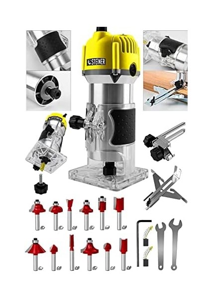 Alman 3000 Watt 6 Kademe Devir Ayarlı Formika Traşlama Freze Makinesi 6 mm Pens + 12 Adet Uç - ST0518R215400325