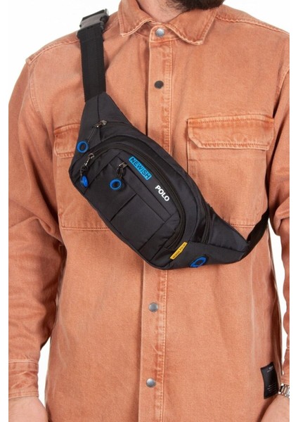 Su geçirmez, hafif ve çok fonksiyonlu çapraz askılı omuz-bel çantası Siyah