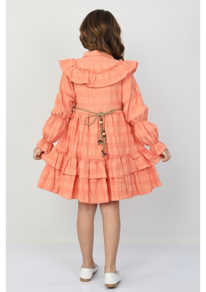 Bel Bağlamalı Düğmeli Kız Çocuk Gül Detaylı Elbise 26150 indirimleri