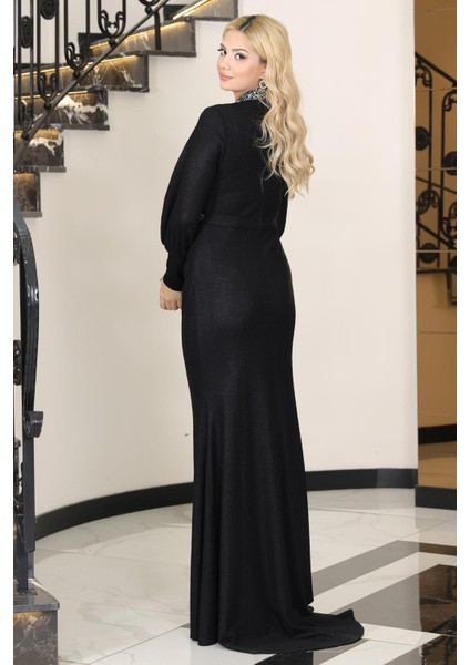 Hürrem Kuyruklu Taşlı Abiye Siyah ELB76 modelleri