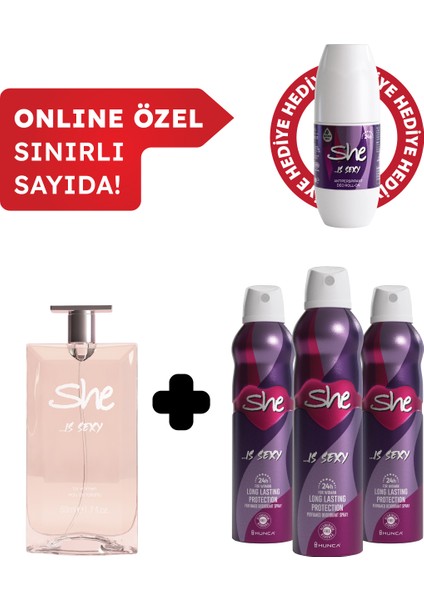 Is Sexy Kadın Edt Parfüm 50 ml ve Deodorant 3X150 ml Avantajlı Set Roll On Hediyeli