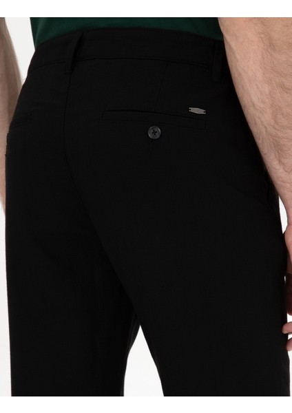 Erkek Siyah Slim Fit Beli Lastikli Kanvas Pantolon 50301791-VR046