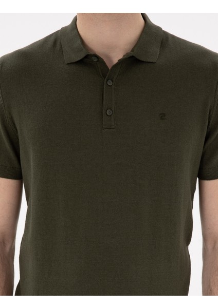 Erkek Haki Slim Fit Düğmeli Polo Yaka Triko Tişört 50307320-VR027