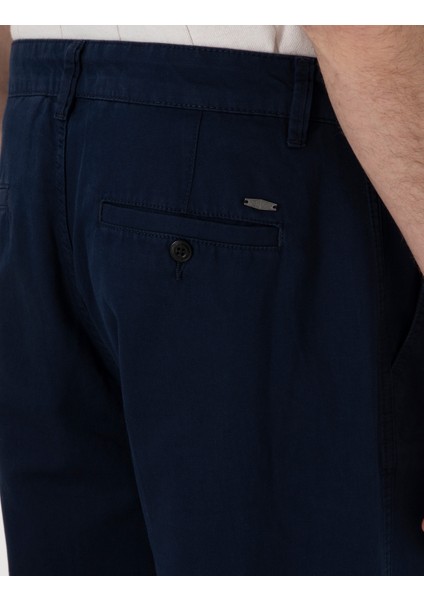 Erkek Lacivert Loose Fit Rahat Kalıp Keten Karışımlı Kanvas Pantolon 50305588-VR033