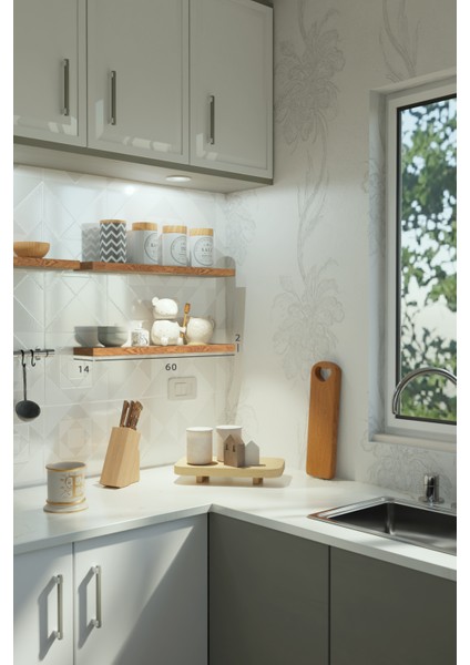 60 cm Safir Meşe Mdf Uçan Duvar Rafı Gizli Bağlantı Kitaplık