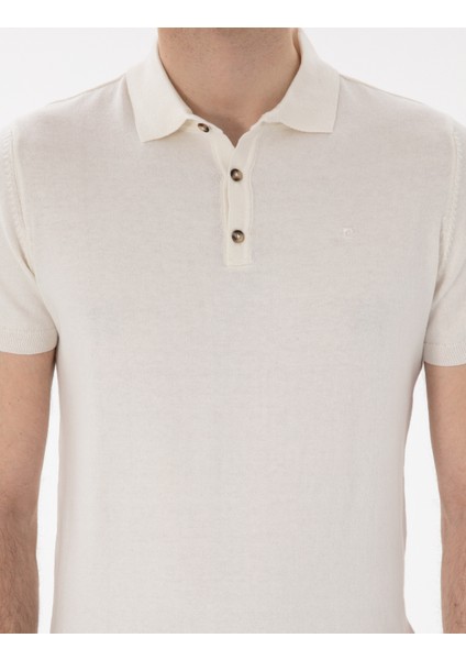 Erkek Ekru Slim Fit Düğmeli Polo Yaka Triko Tişört 50307320-VR019