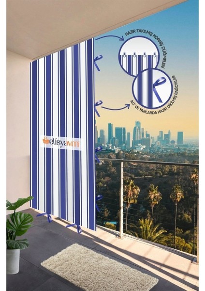 Markahil Her Ölçüde Enxboy Seçenekli Bağcıklı Çizgili Balkon Perdesi Balkon Brandası