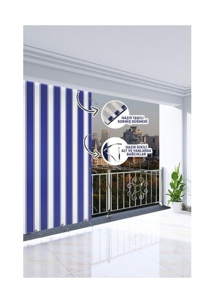 Markahil Her Ölçüde Enxboy Seçenekli Bağcıklı Çizgili Balkon Perdesi Balkon Brandası modelleri