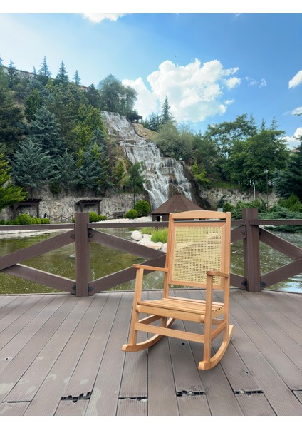 Concept Hasırlı Naturel Ahşap Sallanan Sandalye Baba Sandalyesi