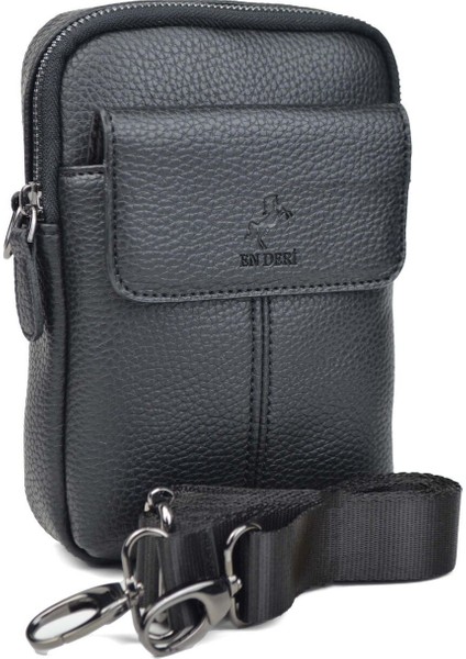 Şık ve hafif erkek askılı omuz çantası, dayanıklı suni deri, siyah renk