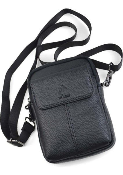 Şık ve hafif erkek askılı omuz çantası, dayanıklı suni deri, siyah renk indirimleri