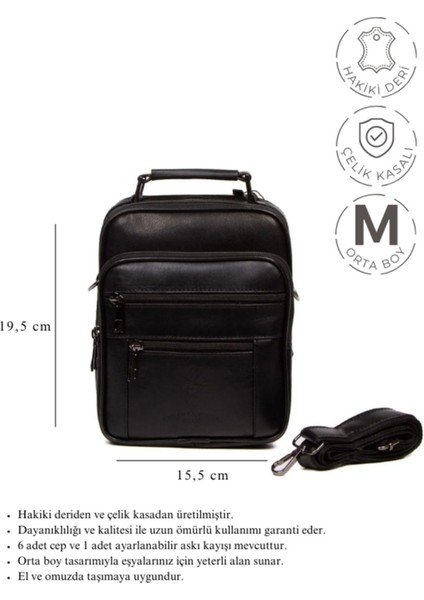 Şık hakiki deri orta boy siyah çanta, 15,5x19,5 cm, modern tasarım fiyatları