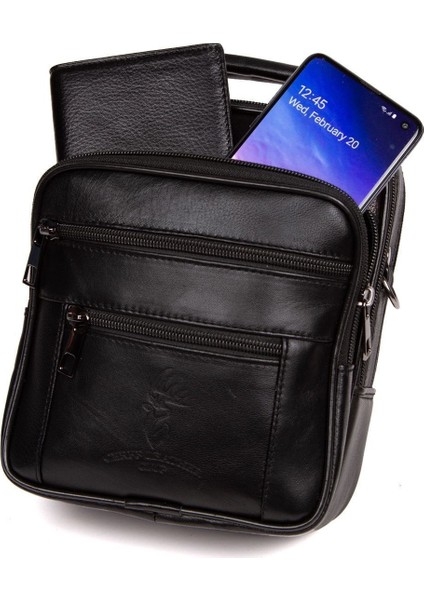 Şık hakiki deri orta boy siyah çanta, 15,5x19,5 cm, modern tasarım indirimleri