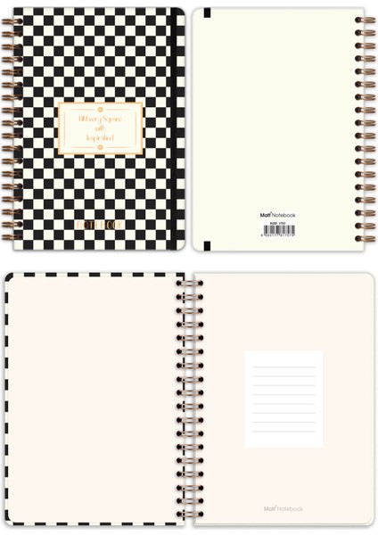 B5 17X24 cm Spiralli Lastikli Kareli Tarihsiz Not Defteri Dama Desenli