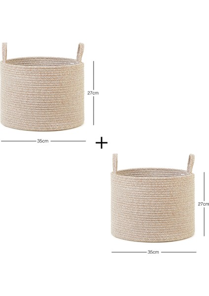 2'li Bej Kırçıllı Dolap İçi Çamaşır Oyuncak Düzenleyici Pamuklu Saklama Sepeti Organizer 35 x 27 cm modelleri