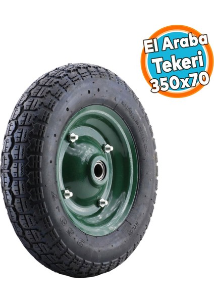 El Araba Arabası Tekeri Yük Taşıma Tekerleği Havalı Bilyalı Yeşil Jant SIYAH350X70