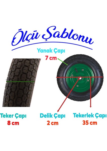El Araba Arabası Tekeri Yük Taşıma Tekerleği Havalı Bilyalı Yeşil Jant SIYAH350X70