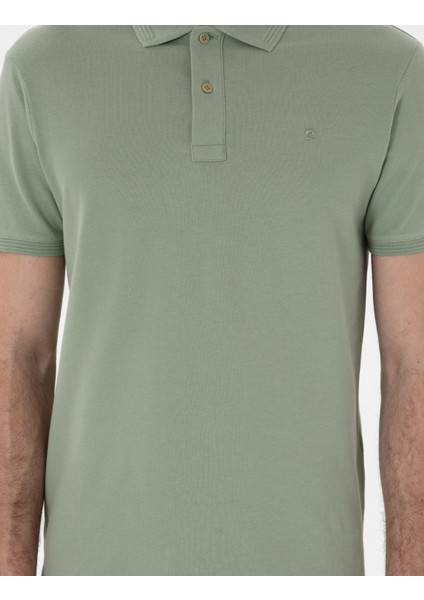 Erkek Çağla Yeşili Slim Fit Kıvrılmaz Polo Yaka Basic Tişört 50302561-VR016